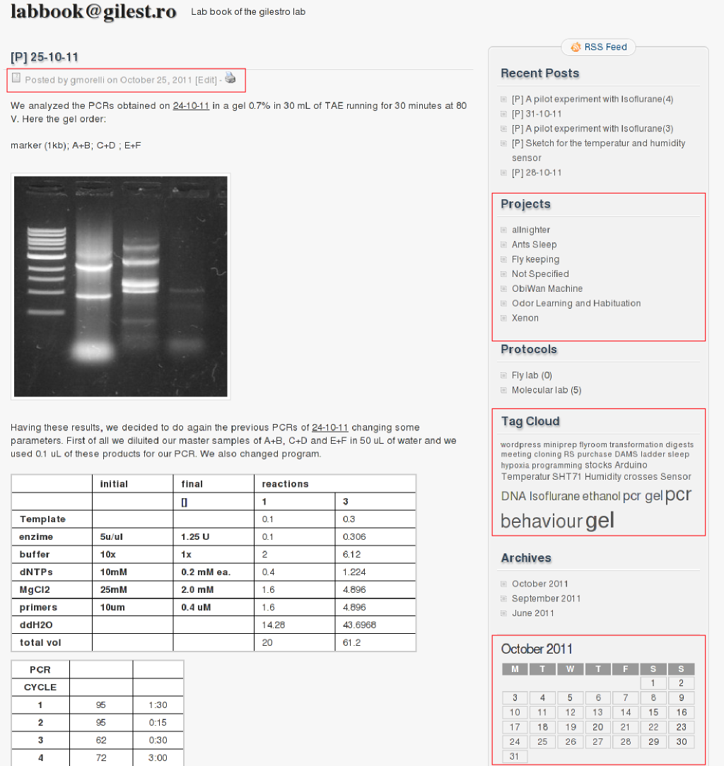 labbook A screenshot of our lab book in action